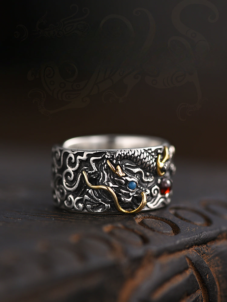 Buddha3bodhi Auspicious Dragon Playing with Pearl 925 Silver Ring