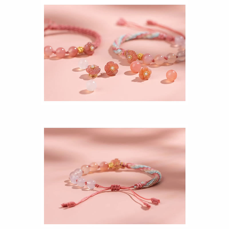 Wear FengShui Natural Gradient Agate Reincarnation Knot Peach Blossom Wealth Luck Handmade String Bracelet