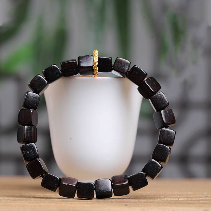 Wear FengShui Tibetan Ebony Wood Square Beads Peace Calm Bracelet