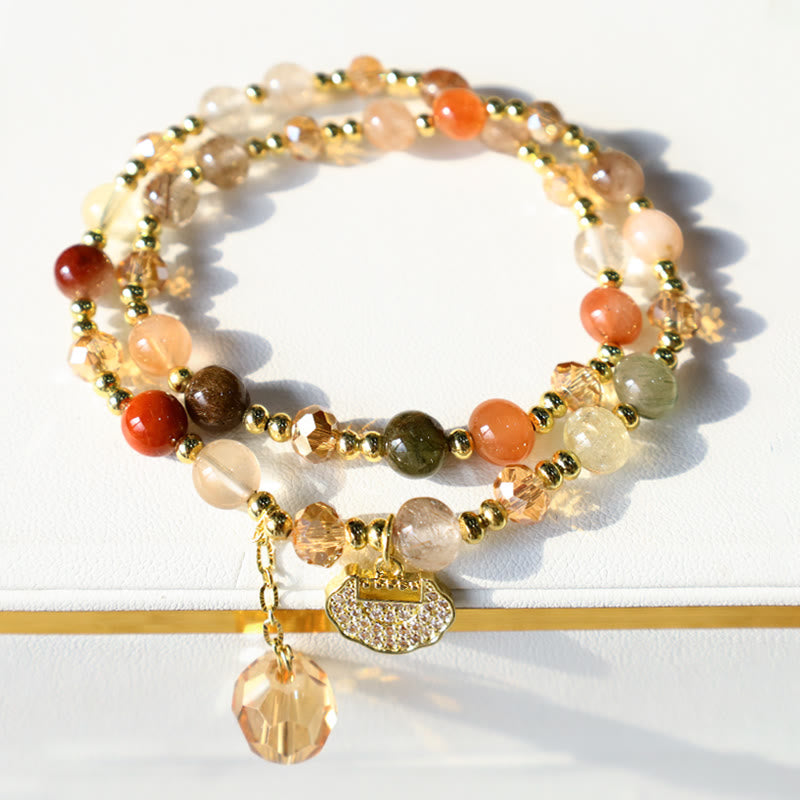 Wear FengShui Colorful Rutilated Quartz Double Wrap Spiritual Growth Bead Bracelet