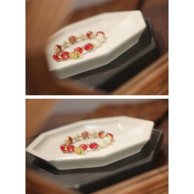 Wear FengShui Gourd God Of Wealth Charm Fortune Liuli Glass Bead Incense Ash Porcelain Bead Bracelet
