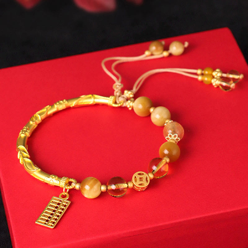 Wear FengShui Natural Tiger Eye Citrine Abacus Charm Protection Bracelet