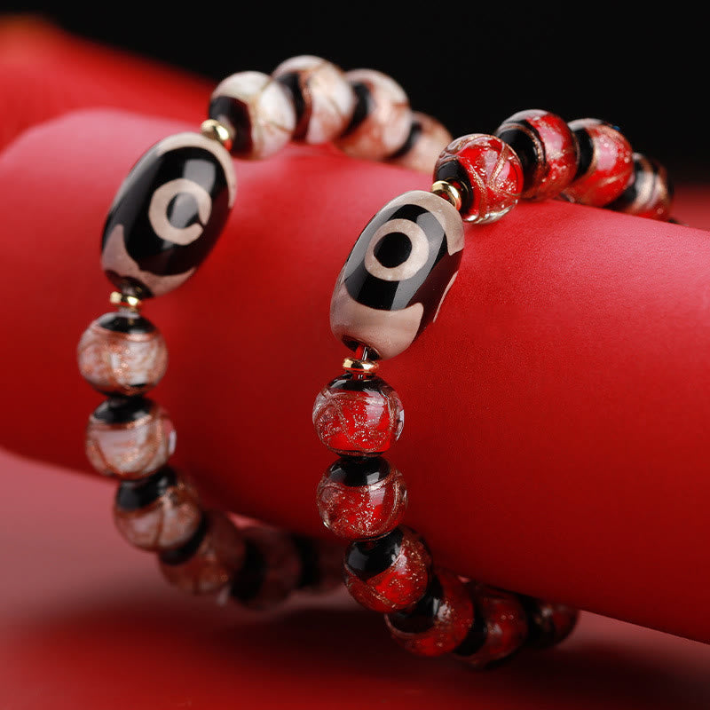 Wear FengShui Tibetan Nine-Eye Dzi Bead Three-eyed Dzi Bead Liuli Glass Bead Wealth Bracelet