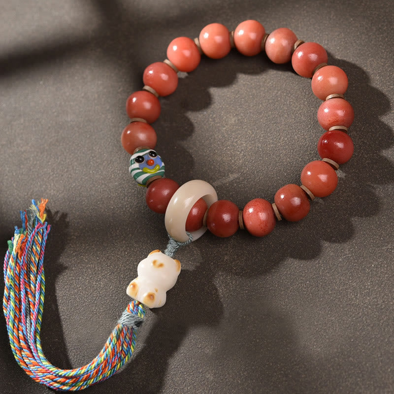 Wear FengShui Tibetan Natural Camel Bone Dzi Bead Bodhi Seed Charm Luck Bracelet