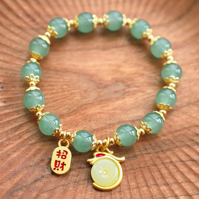 Wear FengShui Year of the Dragon Red Agate Green Aventurine Peace Buckle Fu Character Lucky Fortune Bracelet