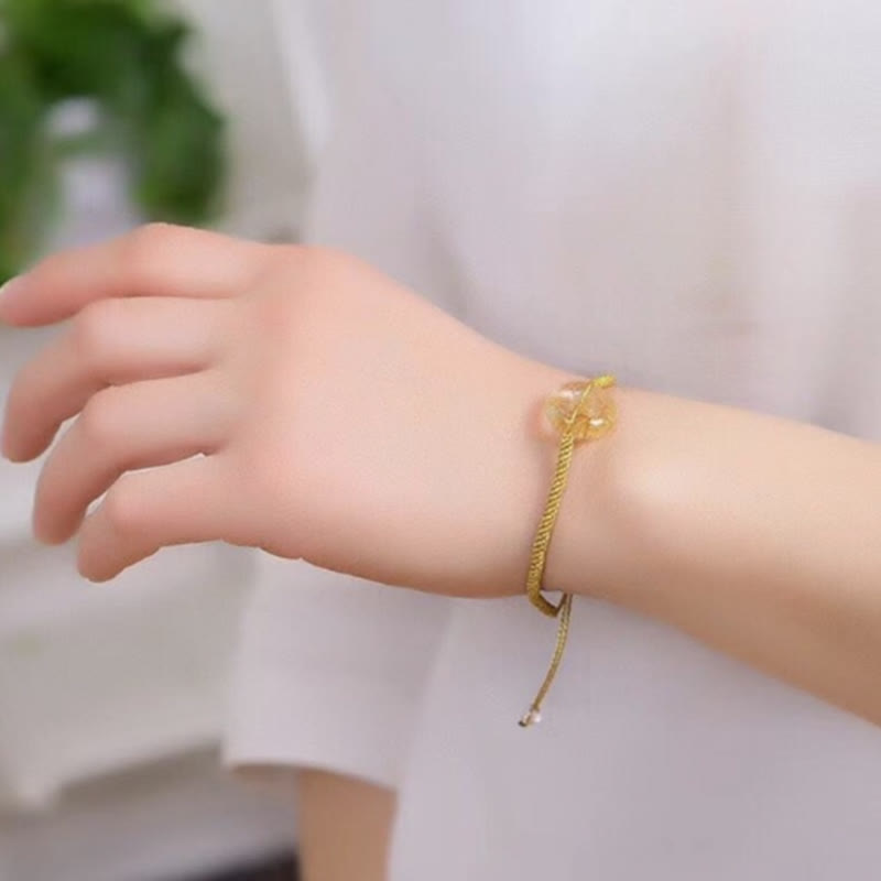 Wear FengShui Round Citrine Peace Buckle Happiness Braided Bracelet