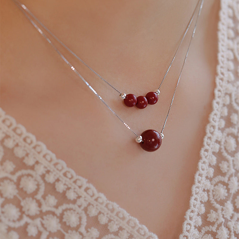 Wear FengShui 925 Sterling Silver Cinnabar Bead Calm Blessing Necklace Pendant