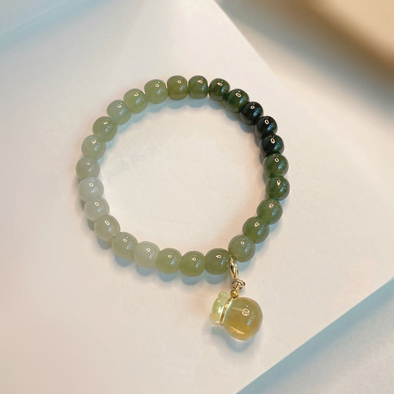 Wear FengShui Natural Hetian Jade Money Bag Charm Bead Prosperity Bracelet