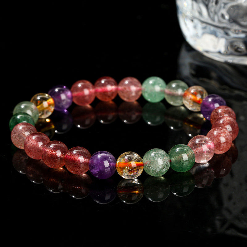Wear FengShui Natural Multicolored Strawberry Quartz Love Healing Beaded Bracelet
