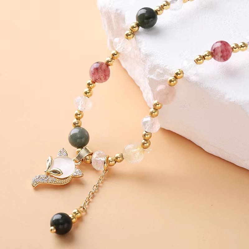 Wear FengShui Multicolored Rutilated Quartz Fox Protection Double Wrap Bracelet