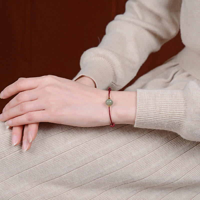 Wear FengShui 925 Sterling Silver Plated Gold Hetian Jade Lotus Luck Red String Bracelet