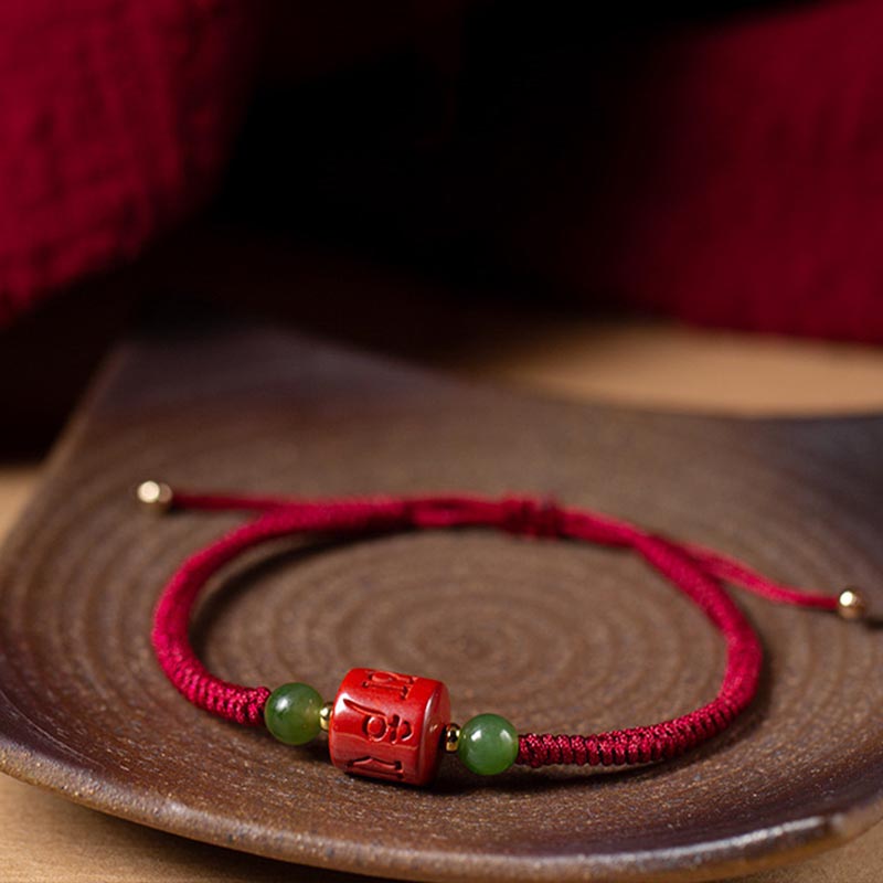 Wear FengShui Tibetan Cinnabar Om Mani Padme Hum Engraved Blessing Braided Rope Bracelet