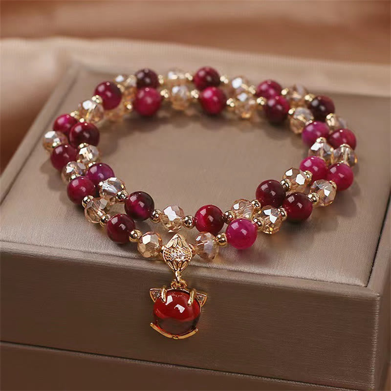 Wear FengShui Red Tiger Eye Fox Protection Double Wrap Bracelet