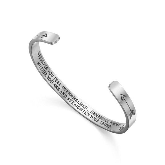 Wear FengShui Inspirational Bracelets Personalized Gift for Her Him Engraved Mantra Cuff Bangle Crown Jewelry