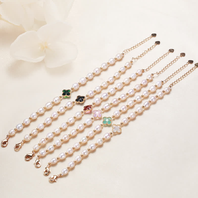 Wear FengShui Pearl Four Leaf Clover Wealth Chain Bracelet