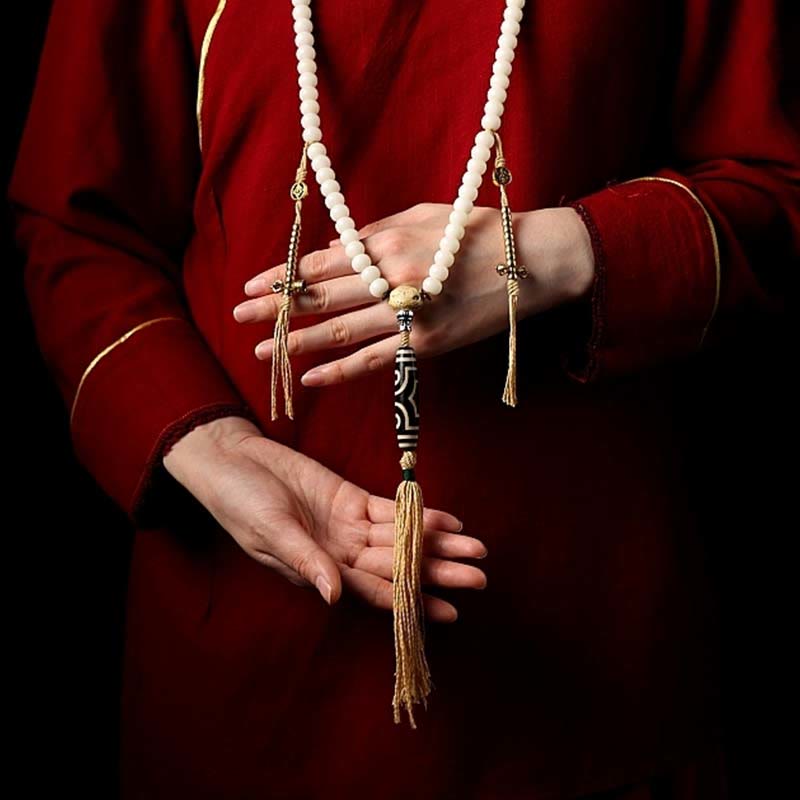 Wear FengShui Tibet 108 Mala Beads Bodhi Seed Bagua Vajra Dzi Bead Gray Agate Wealth Bracelet