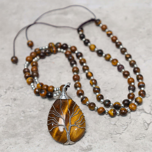 Wear FengShui Natural Tiger Eye Strength Beaded Pendant Necklace
