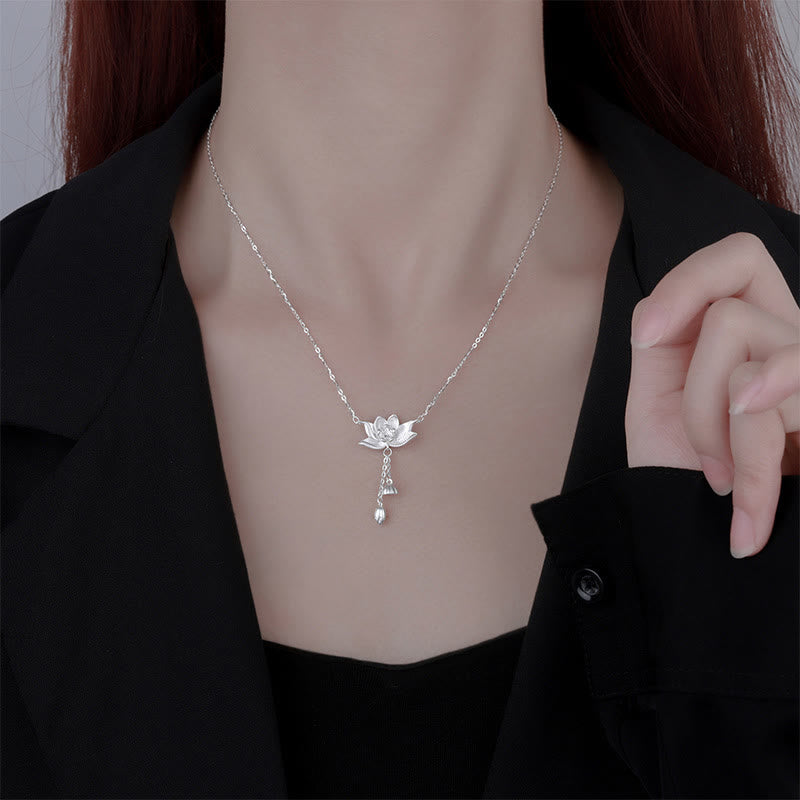 Wear FengShui 999 Sterling Silver Lotus Flower Pod Carved Enlightenment Necklace Pendant