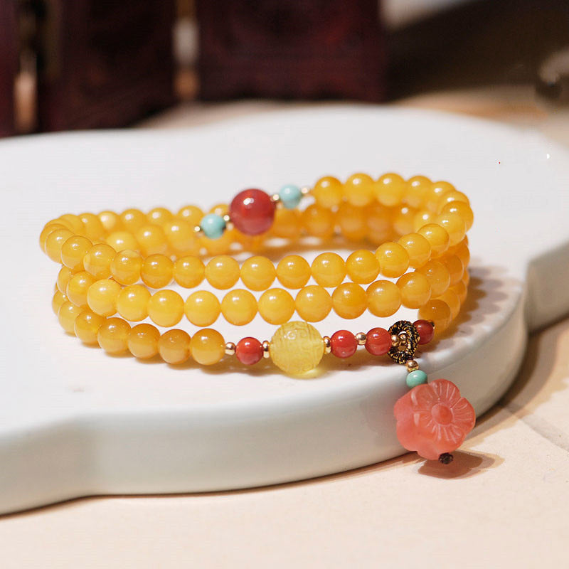 Wear FengShui Amber Healing Balance Necklace Flower Charm Bracelet