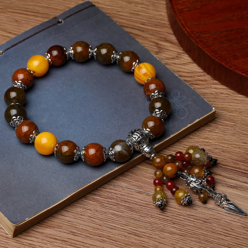 Wear FengShui Natural Tiger Eye Red Agate Dragon Vein Agate Stone Vajra Dorje Power Healing Bracelet Car Decoration