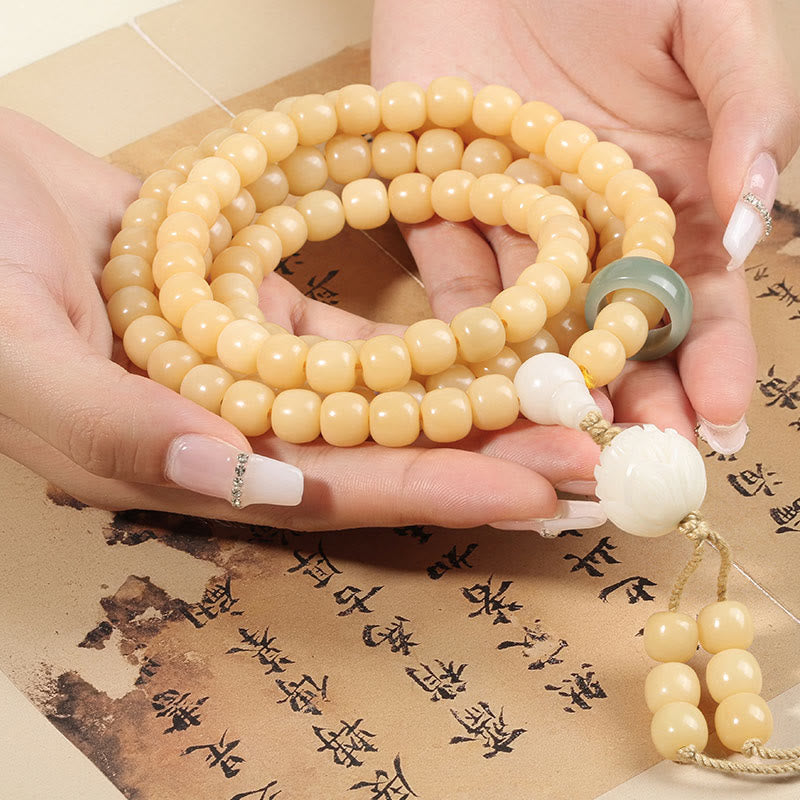 Wear FengShui Natural Bodhi Seed Lotus Dzi Bead Peace Harmony Charm Bracelet