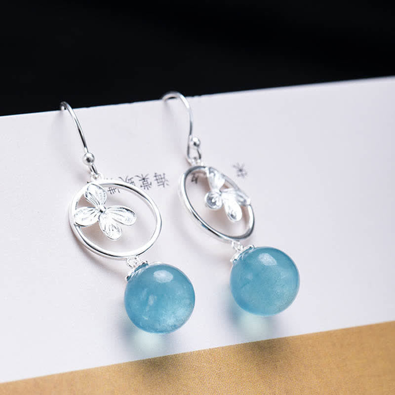 Wear FengShui 925 Sterling Silver Natural Aquamarine Leaf Flower Peace Earrings Necklace
