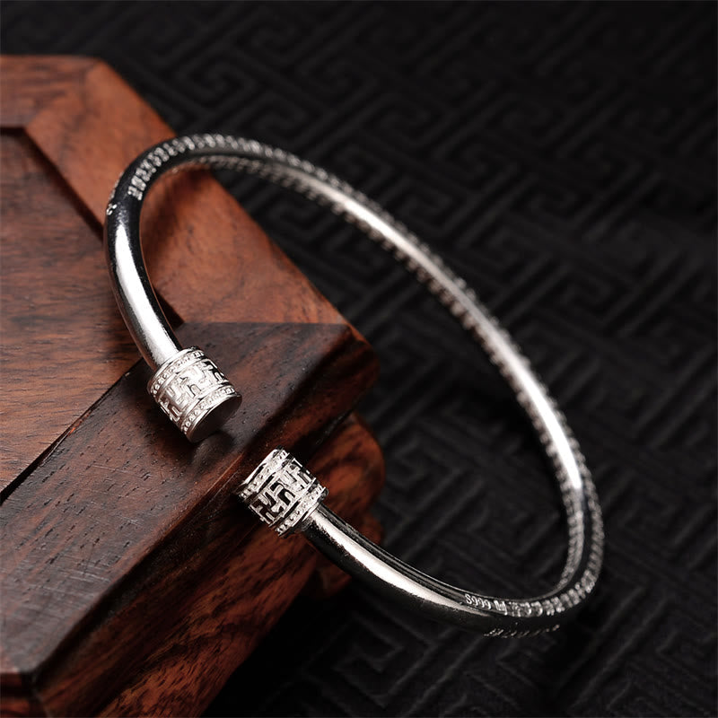 Wear FengShui Heart Sutra Engraved Swastika Pattern Luck White Copper Bracelet Bangle
