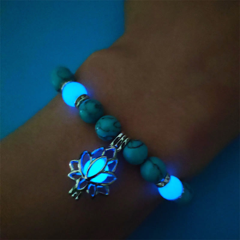 Wear FengShui Tibetan Turquoise Glowstone Luminous Bead Lotus Protection Bracelet