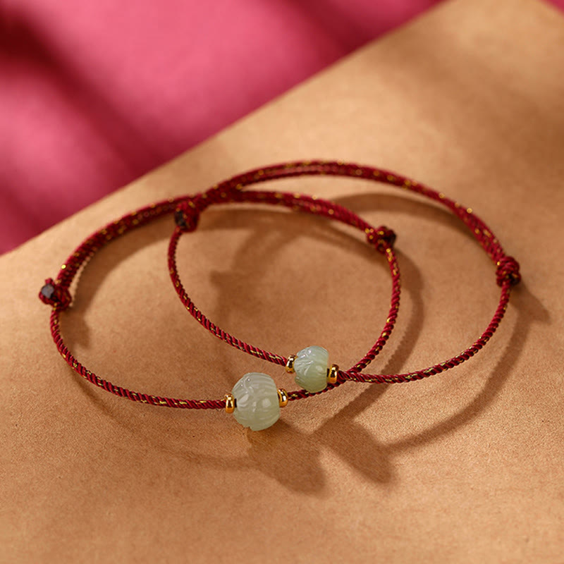 Wear FengShui 925 Sterling Silver Plated Gold Hetian Jade Lotus Luck Red String Bracelet