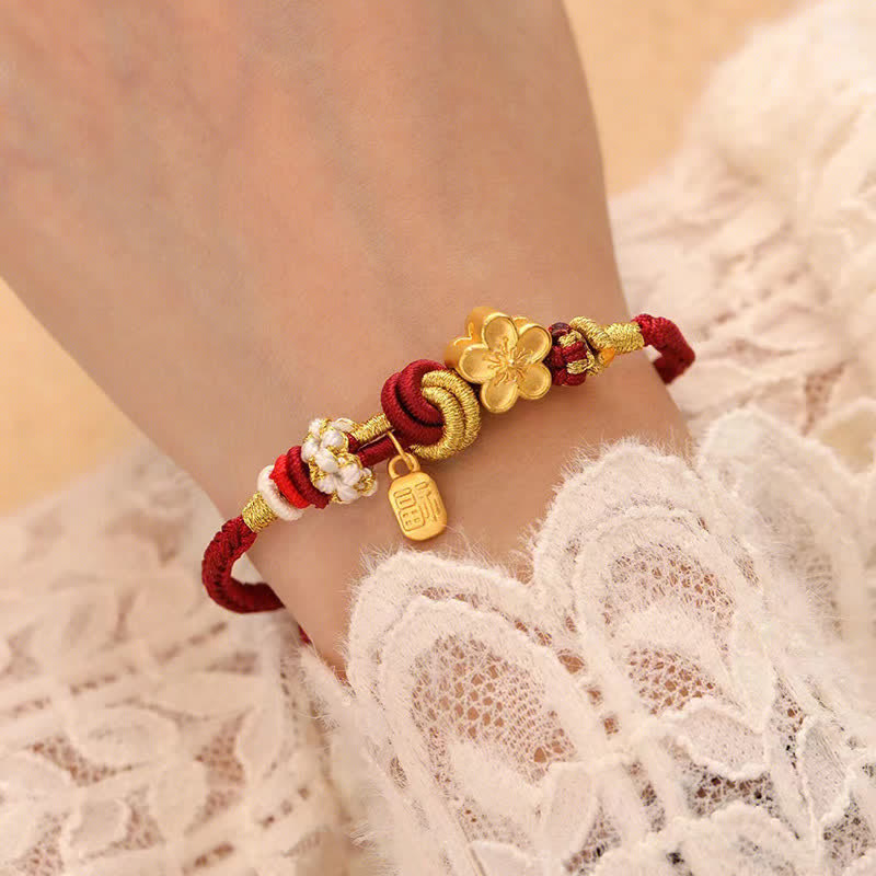 Wear FengShui Peach Blossom Happiness Charm Luck Red String Bracelet