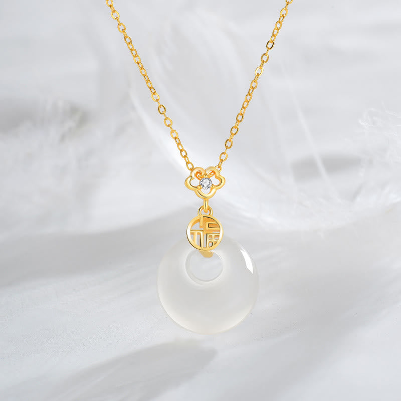 Wear FengShui 925 Sterling Silver White Agate Fu Character Happiness Luck Necklace Pendant