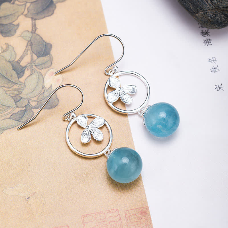Wear FengShui 925 Sterling Silver Natural Aquamarine Leaf Flower Peace Earrings Necklace