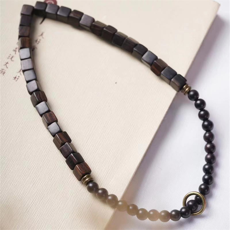 Wear FengShui Tibet Ebony Wood Square Beads Peace Double Wrap Bracelet