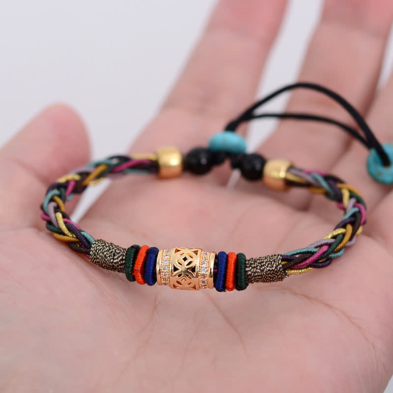 Wear FengShui Tibetan Handmade Eight Thread Knot Copper Coin Luck Weave String Bracelet
