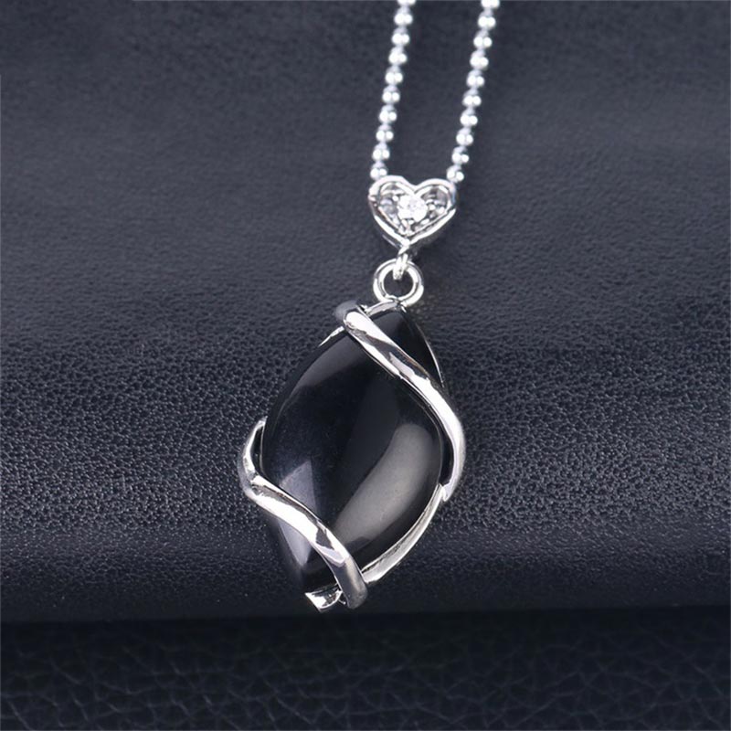 Wear FengShui Marquise Pattern Natural Crystal Stone Charm Necklace Pendant