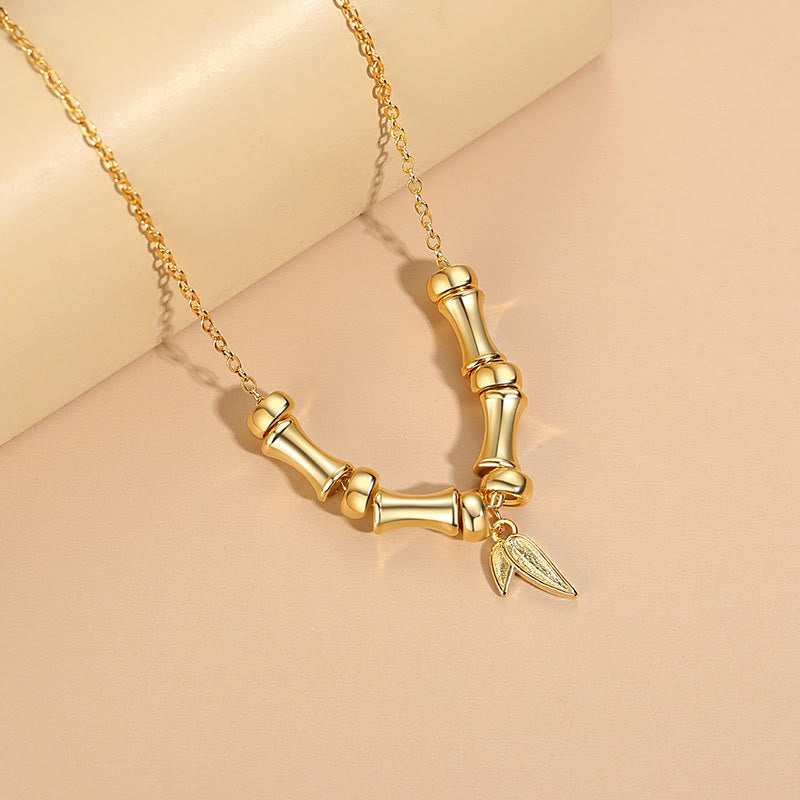 Wear FengShui Golden Bamboo Pattern Titanium Steel Wealth Necklace Pendant