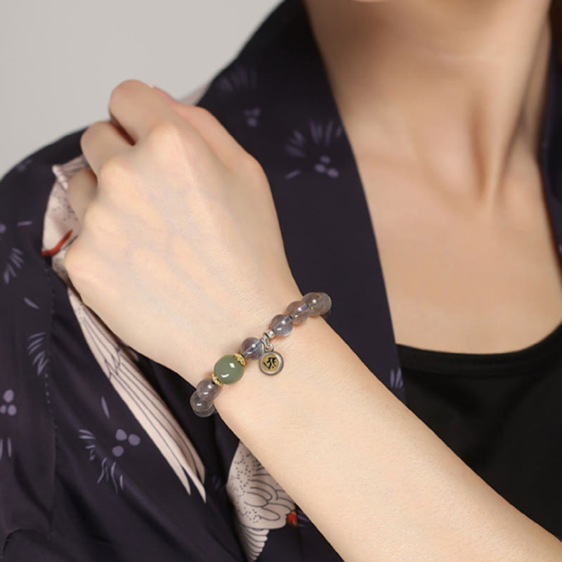 Wear FengShui Chinese Zodiac Natal Buddha 925 Sterling Silver Natural Moonstone Hetian Jade Positive Bracelet