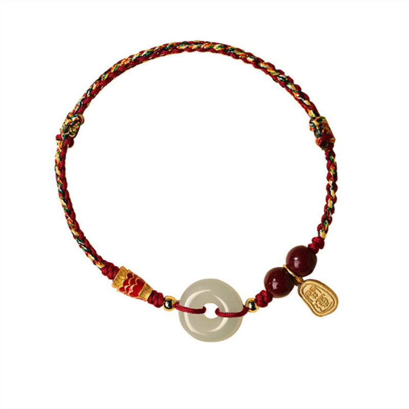 Wear FengShui 925 Sterling Silver Koi Fish Hetian Jade Peace Buckle Luck Bracelet