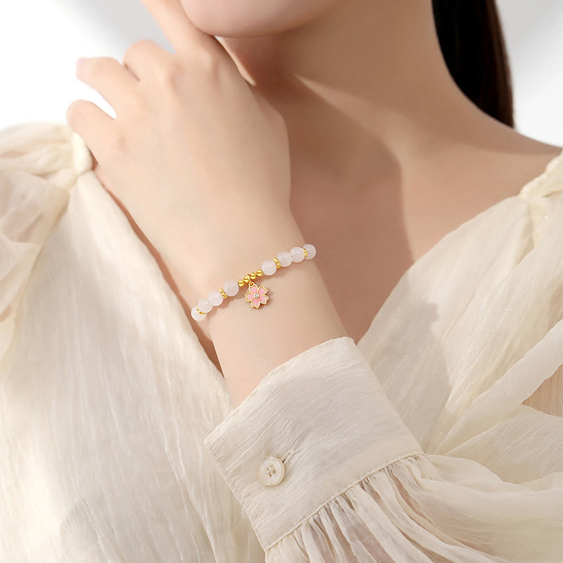Wear FengShui 925 Sterling Silver Hetian White Jade Cherry Blossom Protection Bracelet