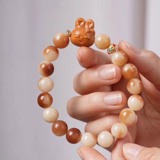 Wear FengShui Natural Bodhi Seed Lovely Rabbit Peace Bracelet