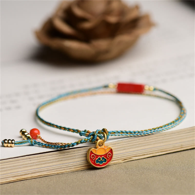 Wear FengShui Handmade Cinnabar As One Wishes Blessing Braid Double Layer Bracelet