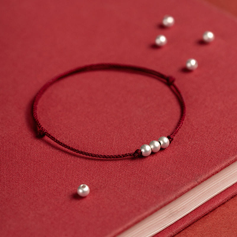Wear FengShui 925 Sterling Silver Three Beads Protection String Bracelet Anklet