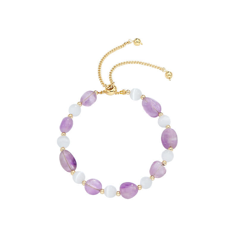 Wear FengShui Amethyst Pink Crystal Black Rutilated Quartz Spiritual Awareness Bracelet