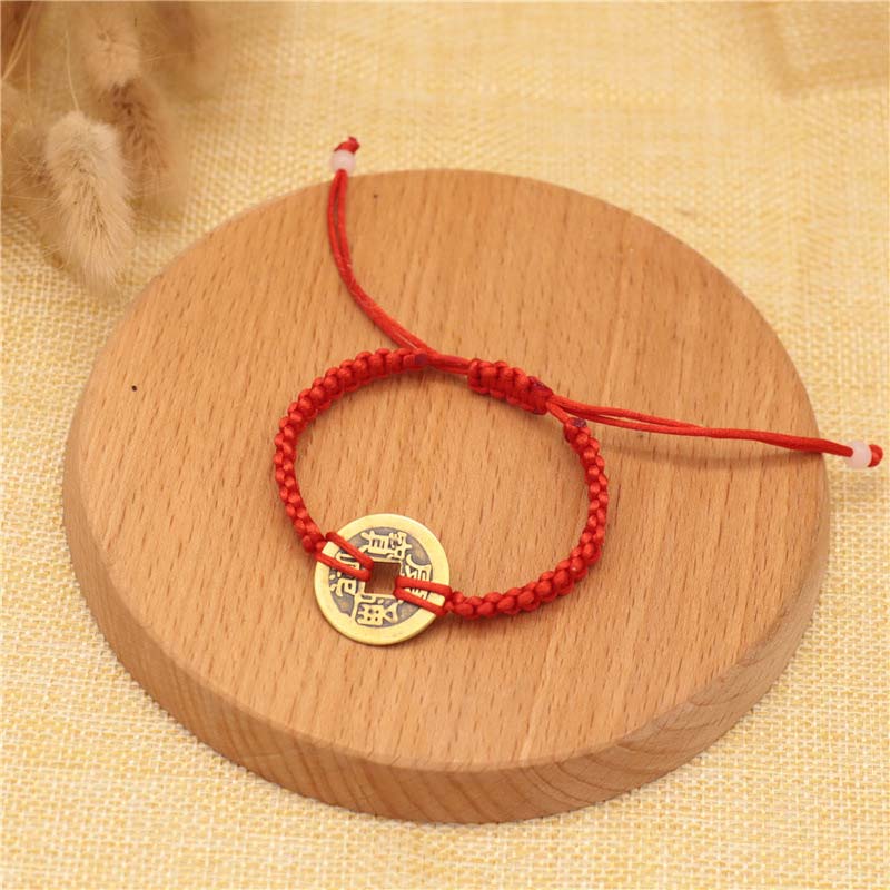 Wear FengShui Copper Coin Fortune Red String Weave Bracelet