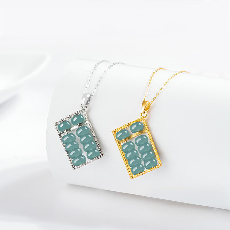 Wear FengShui Natural Jade Abacus Pattern Abundance Titanium Steel Chain Necklace Pendant