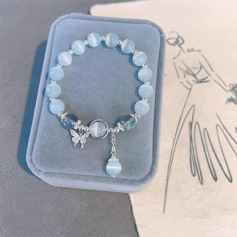 Wear FengShui Cat's Eye Moonstone Butterfly Star Charm Support Bracelet