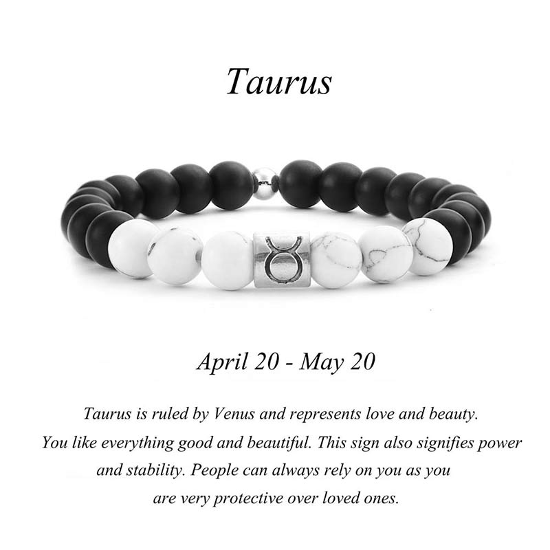Wear FengShui 12 Constellations of the Zodiac Natural Frosted Stone White Turquoise Bead Fortune Bracelet