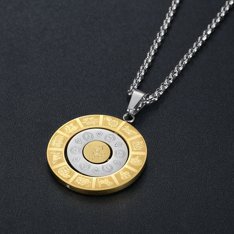 Wear FengShui Chinese Zodiac Nine Palaces Eight Diagrams Bagua Amulet Harmony Necklace Rotatable Pendant