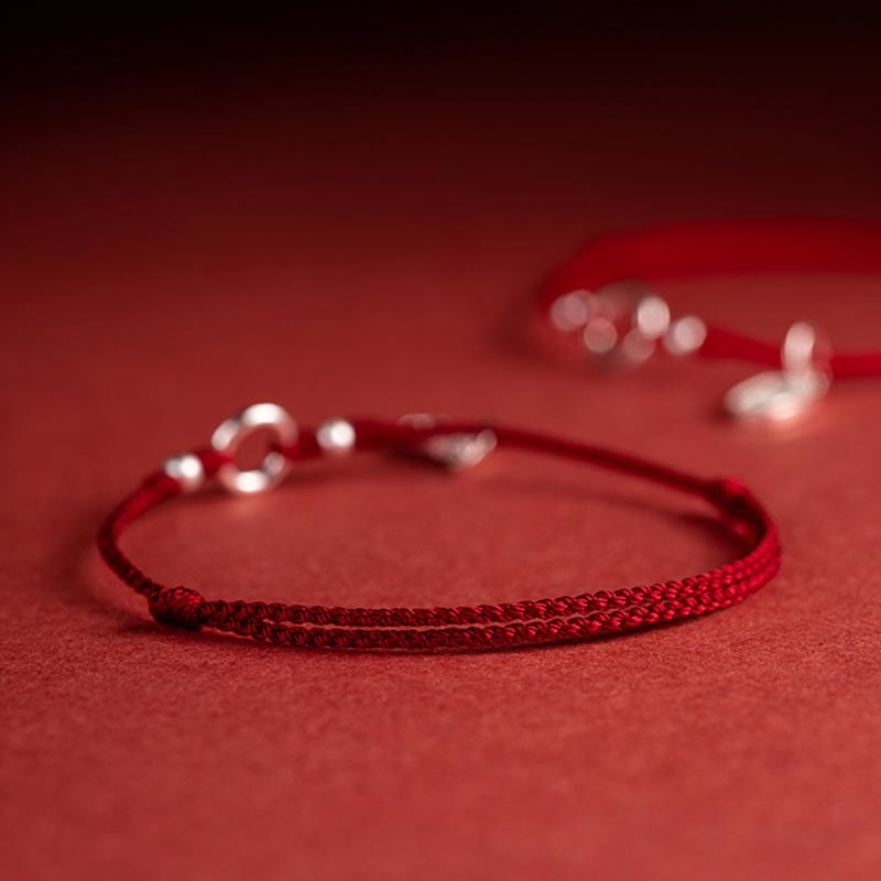 Wear FengShui 925 Sterling Silver Lucky Fortune Peace Joy Lotus Peace Buckle Red String Bracelet