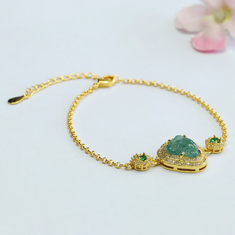 Wear FengShui Laughing Buddha Green Jade Zircon Luck Chain Bracelet